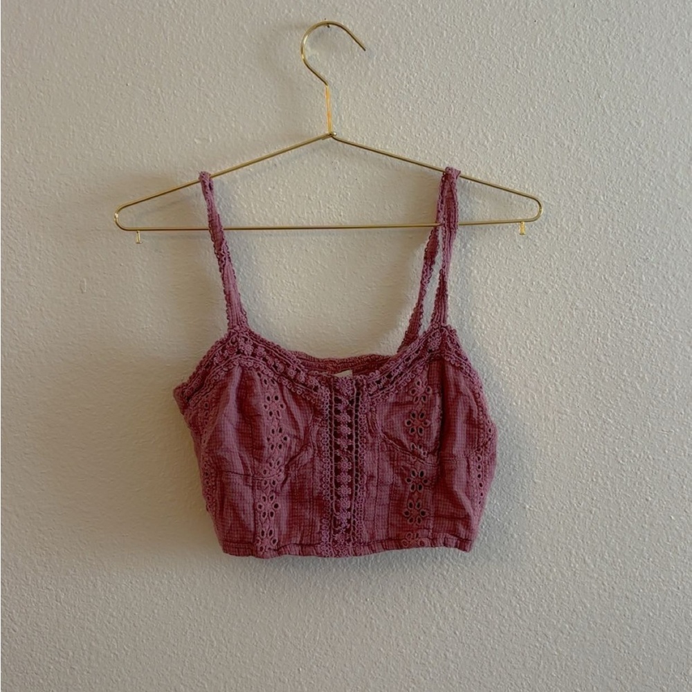 Lace Trimmed Knit Pink Crop Top